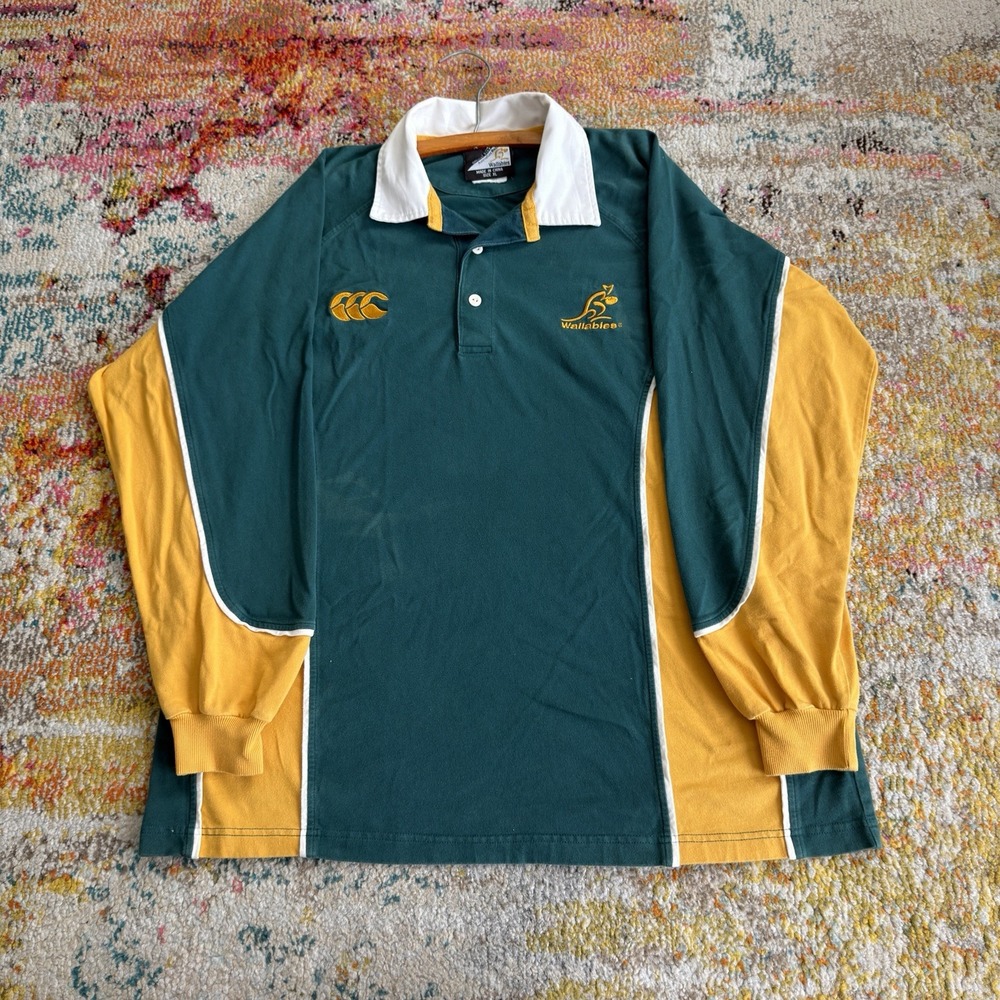 Vintage Wallabies Canterbury Australia Rugby Shirt Mens XL Green Gold Jersey